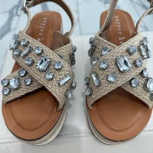 Copper Key Crystal Embellished Tan Sandals